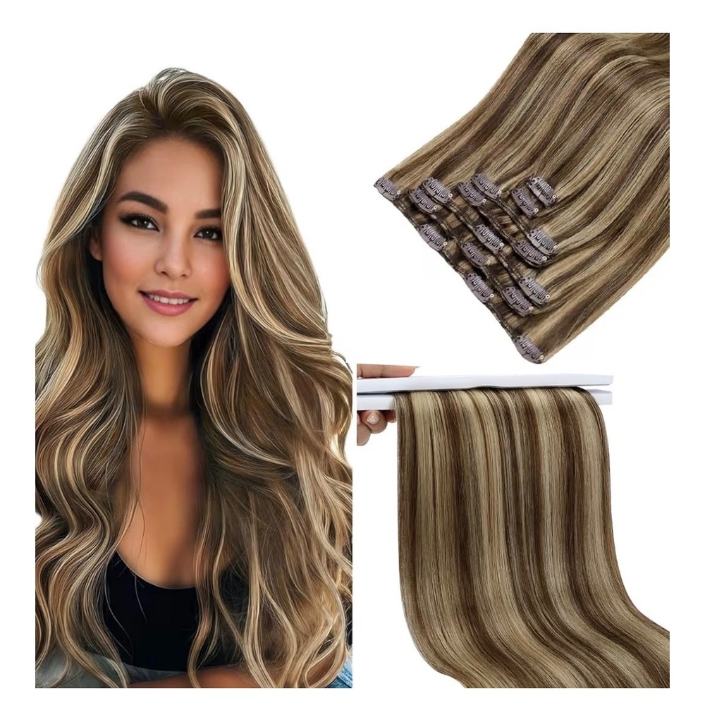 Sunny Hair Clip in Hair Extensions Real Human Hair 18 Inch Caramel Blonde